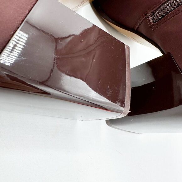 Aldo Burgundy Stretch Sock Ankle Boots With Patent Block Heels & Side Zipper 6.5 - Picture 15 of 16
